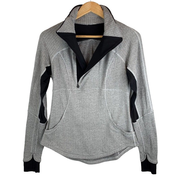 Lululemon Base Runner 1/4 Zip Heathered Herringbone. Pullover. Long Sleeve. Gray - Picture 10 of 12